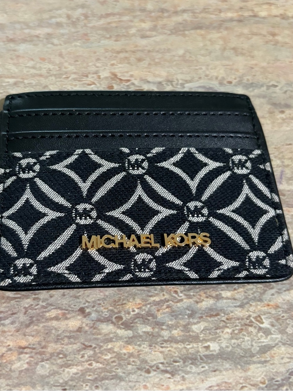 NWOT Michael Kors Black and White Patterned Geometric Card Holder with Gold Logo - Picture 6 of 11